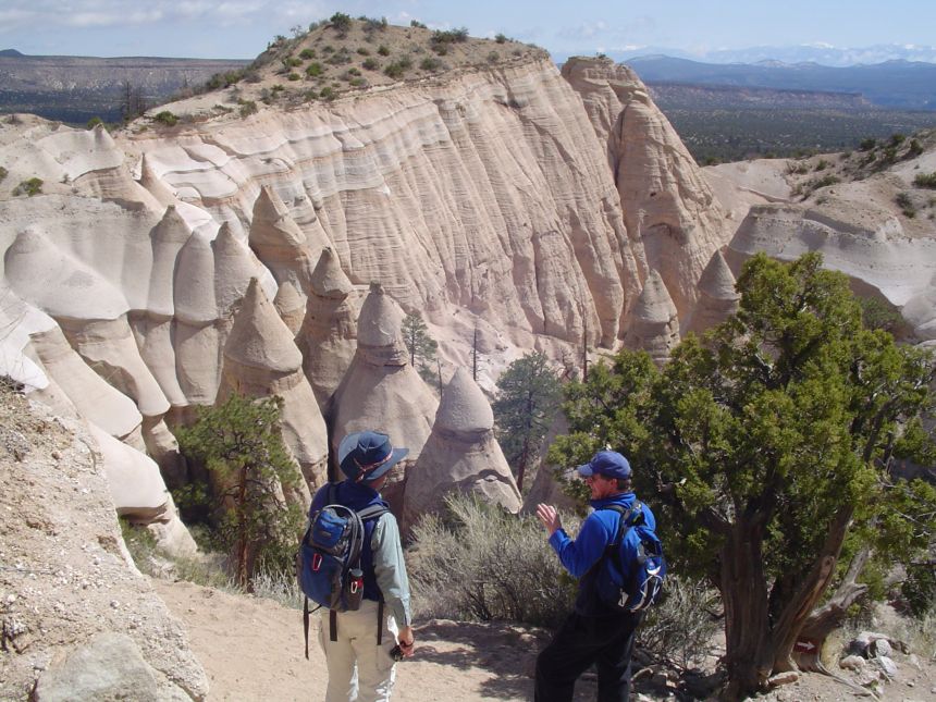 Terence (right) offers a geology lesson during a Tour Consulting/Guiding Trip at Tent Rocks, NM