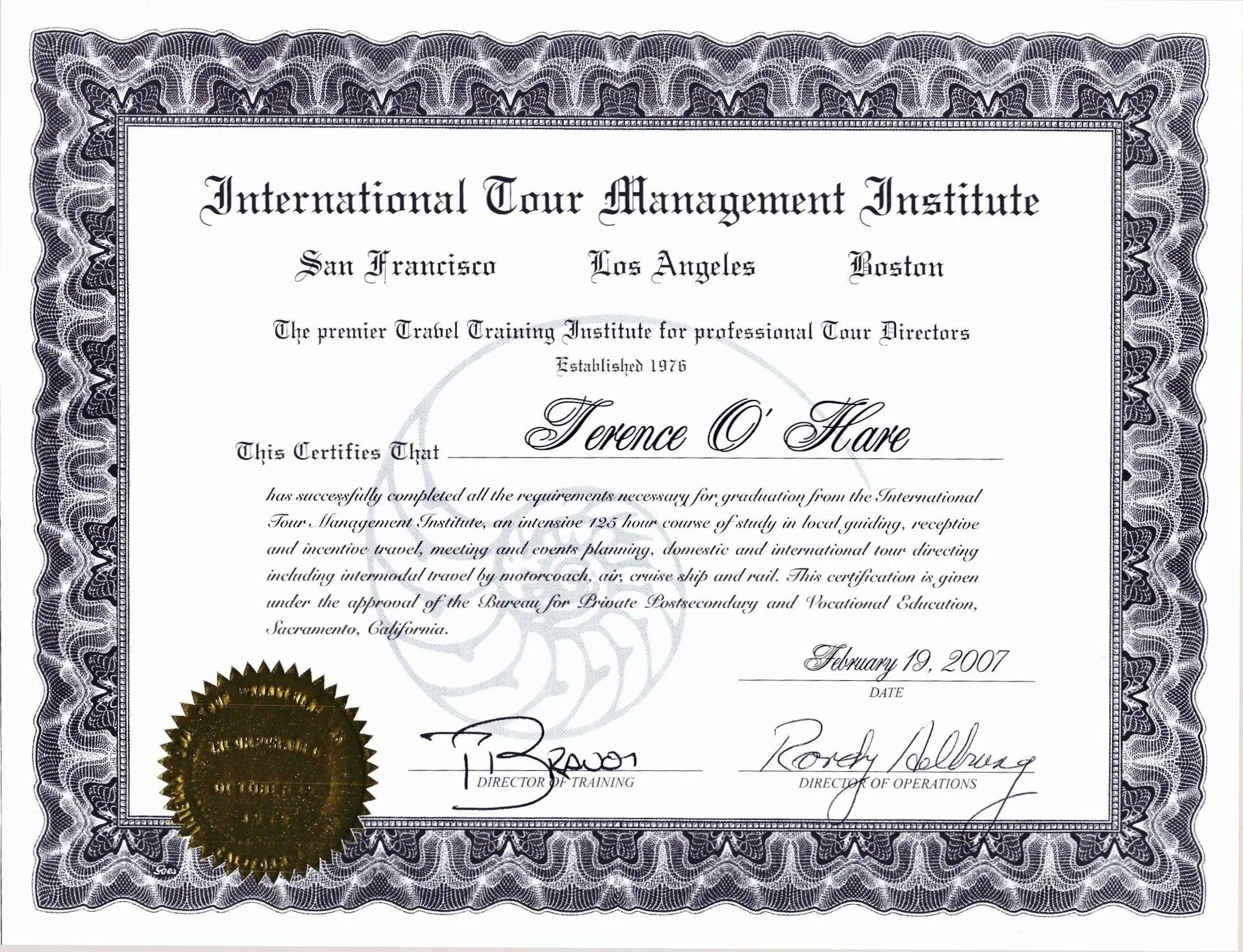 International Tour Management Institute — Certification
